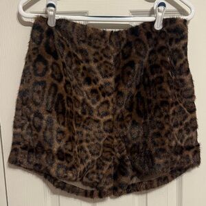 Leopard Print Faux Fur Women Shorts